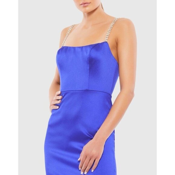 Mac Duggal Size 12 Blue 55691 Rhinestone Strap Satin Mini Cocktail Dress New - Picture 2 of 10